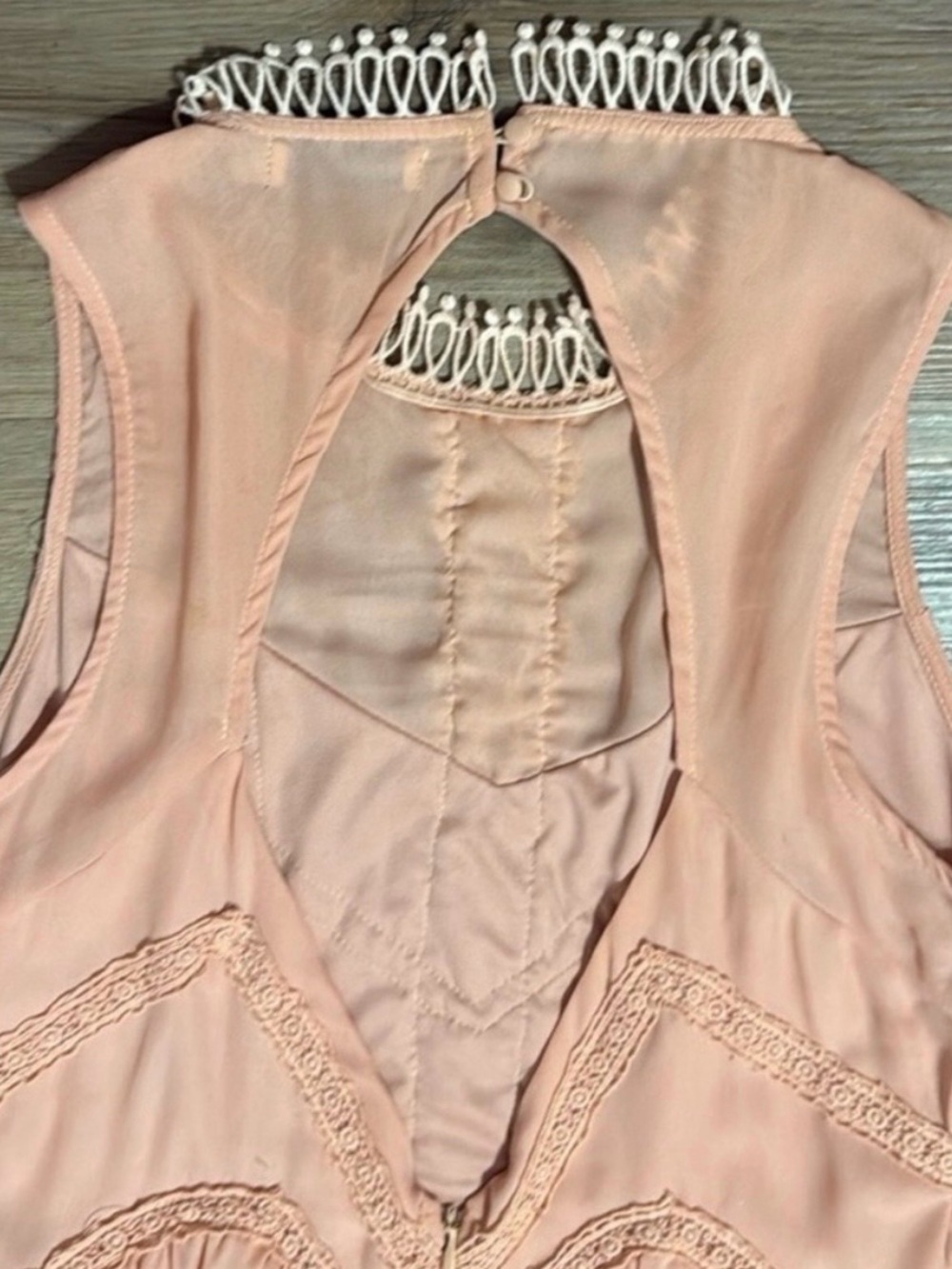 Paper Crane Blush Pink Lace-Trim Boho Babydoll Sleeveless Mini Dress - Picture 4 of 6